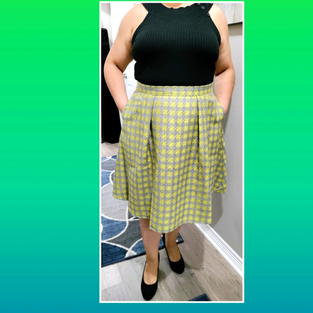 NWT Frock Shop houndstooth pleated midi skirt size Large